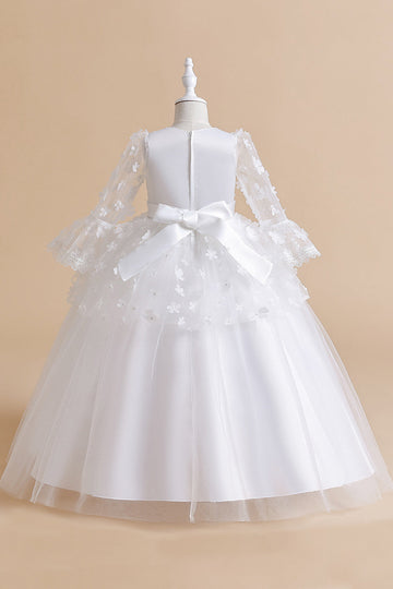 Robe de soirée fille en tulle rose avec appliques